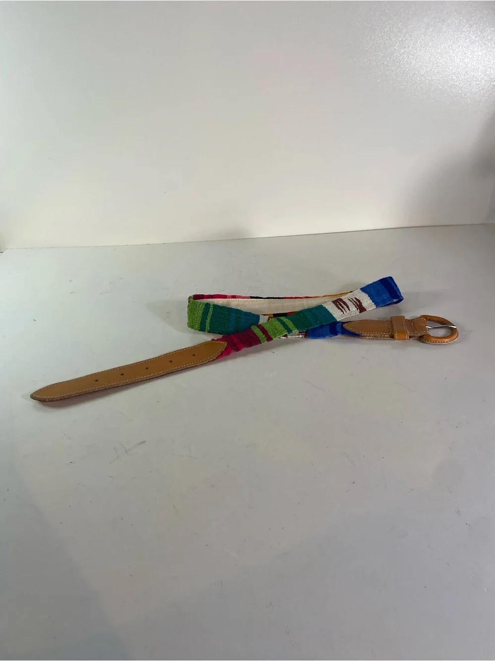 Guatamalan Leather & Colorful Woven Fabric Belt Size Large